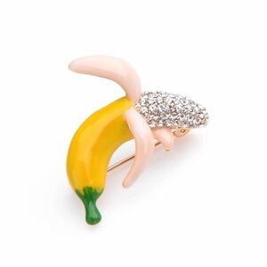 Rhinestone Enamel Banana Brooches Women Alloy Banana Small Brooch Gifts